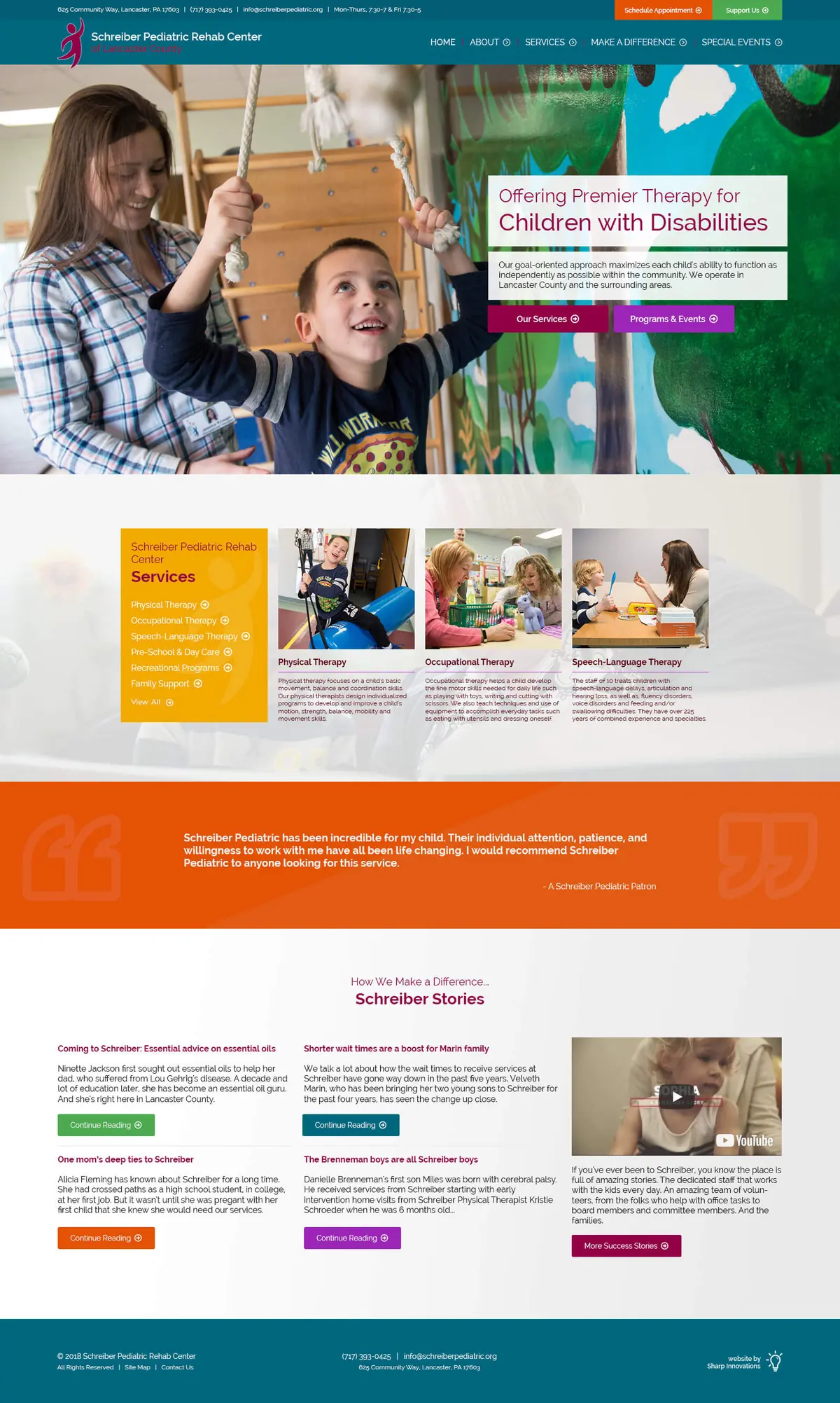 Schreiber Pediatric homepage design