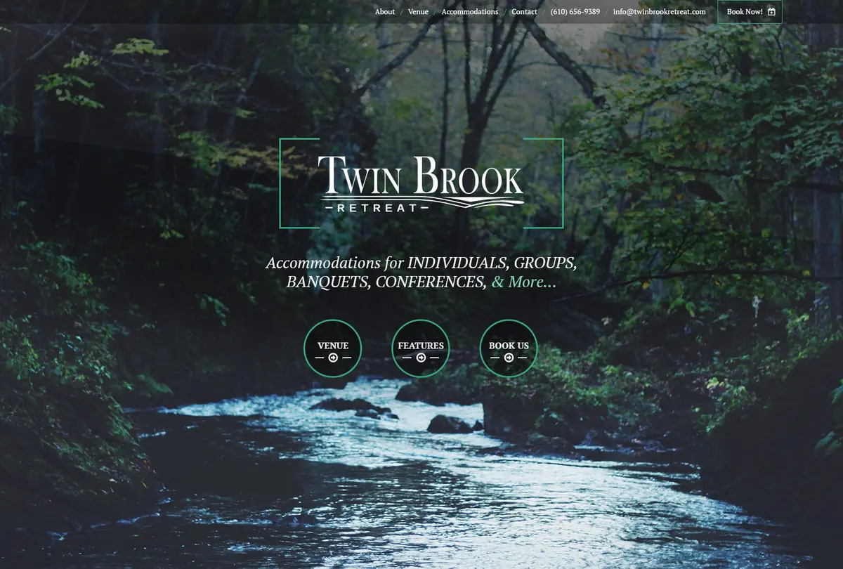 Twin Brook Retreat homepage design, version 1