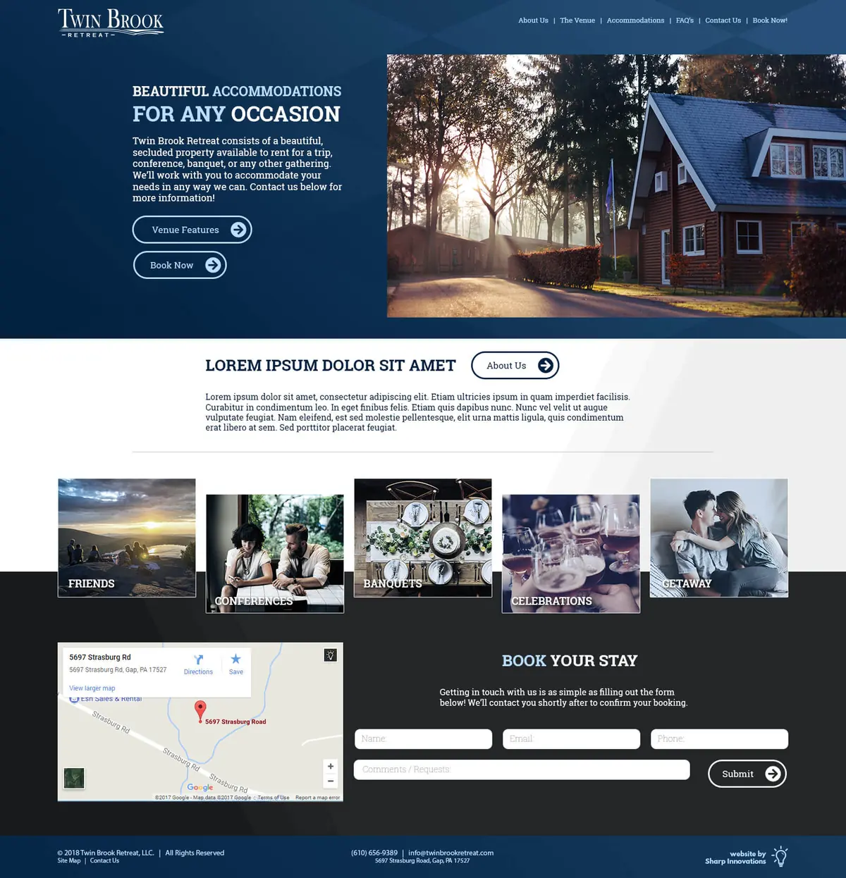 Twin Brook Retreat homepage design, version 2